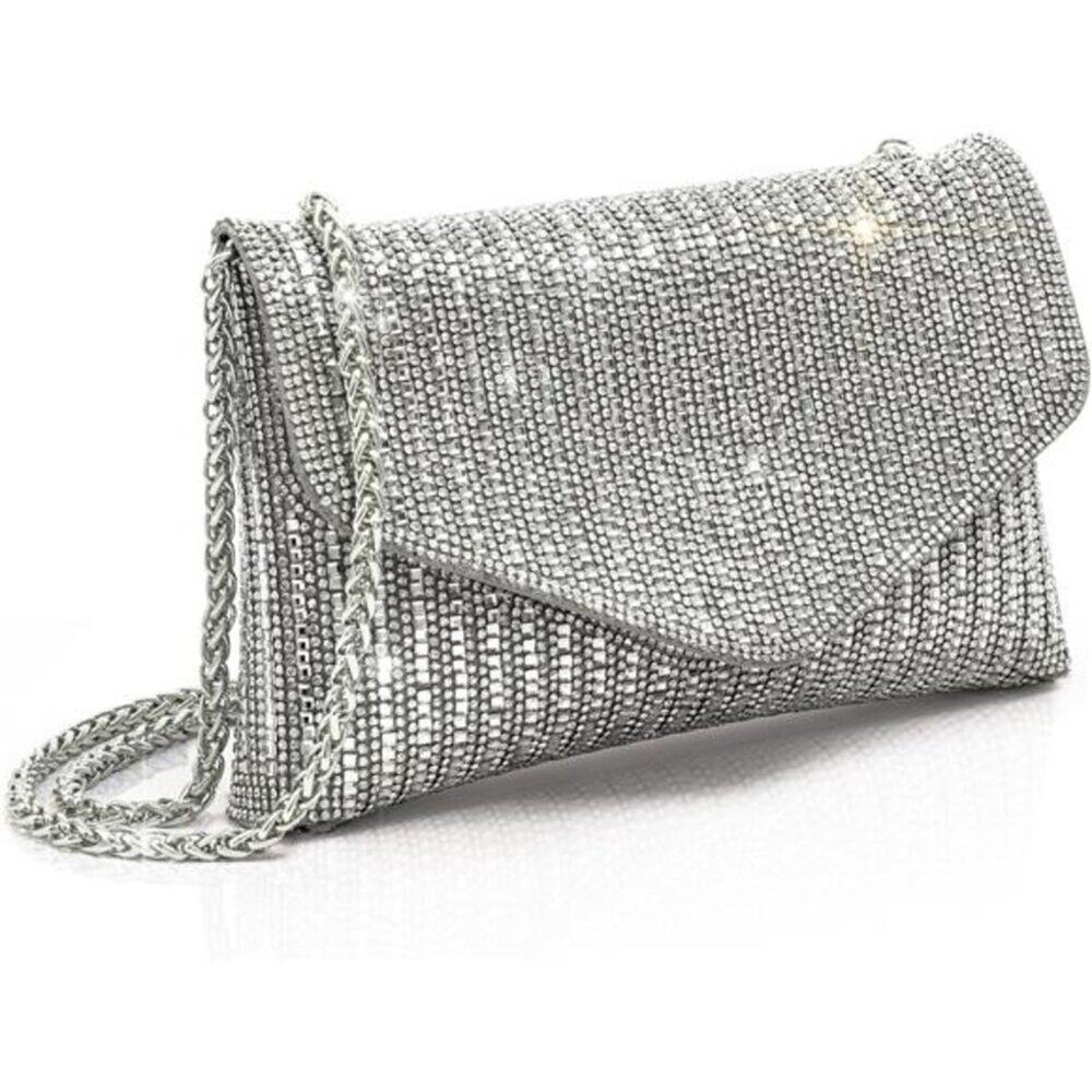 Silver Pearl Rhinestone Bow Flip Clutch Wedding Prom Cocktail Mini Bag